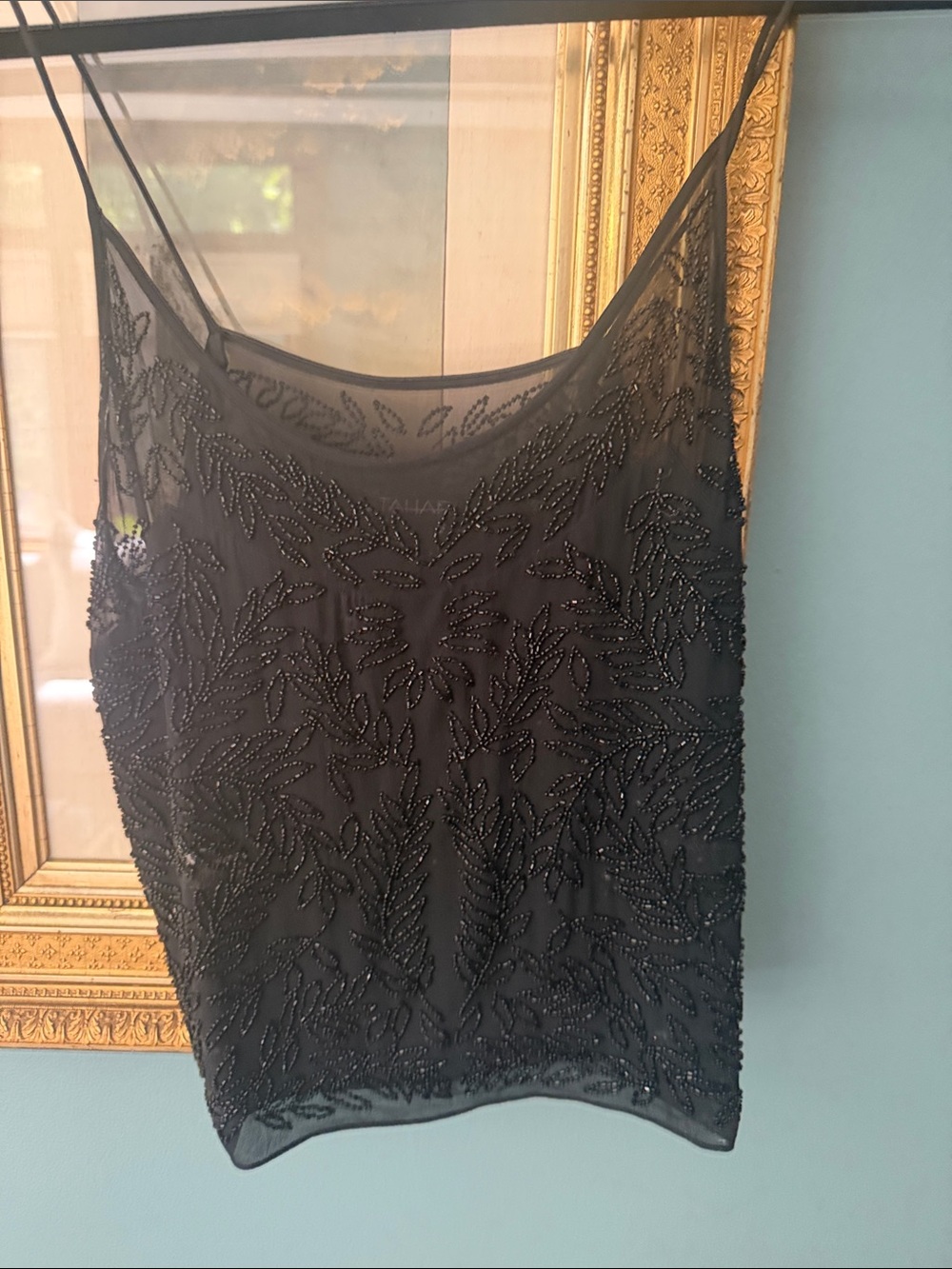 Tahari Black Beaded Mesh Tank Top